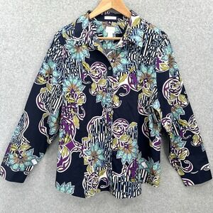 CHICO'S No Iron Blouse‎ Long Roll Tab Sleeve Size 3 or 16 Colorful Travel Cotton